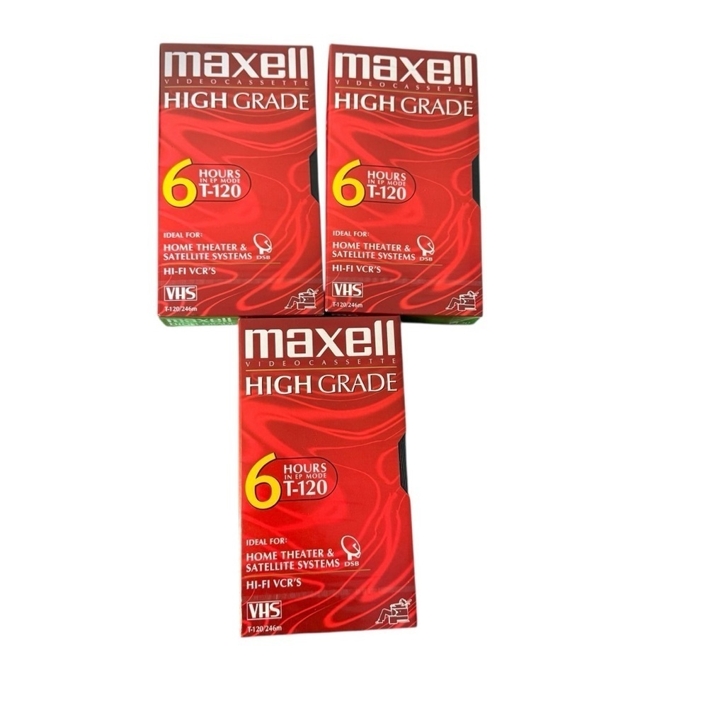 Maxell T-120 VHS Videocassette Tapes High Grade 6 Hour EP Mode Lot of 3 Sealed